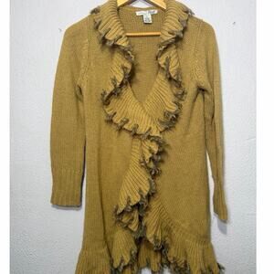 Y2K RXB Maxi Duster Cardigan Ruffle Witchy Cozy Boho Brown Vintage Womens M